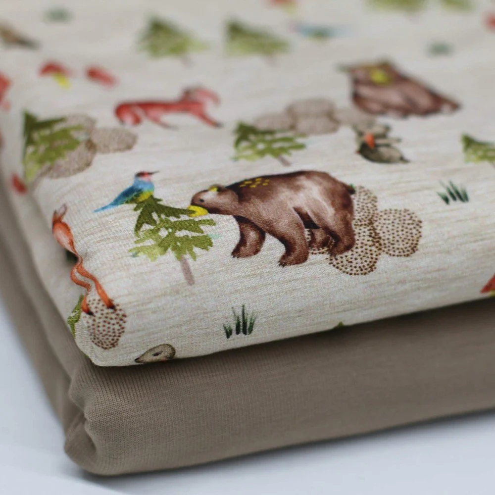 Jersey Katoen Digitale Print - Beige Bosachtig Dieren