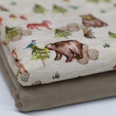 Bomuldjersey Digital Print - Beige Skovlignende Dyr