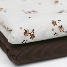 Tessuto Jersey Di Cotone Costine - Uccellino Ecru