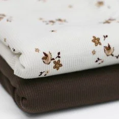 Tessuto Jersey Di Cotone Costine - Uccellino Ecru Tessuto Jersey Di Cotone Costine - Uccellino Ecru