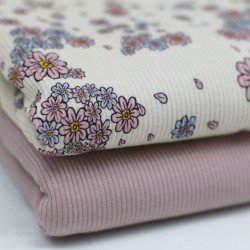 Tissu Maille Tricot Côtelé - Feuilles De Fleurs