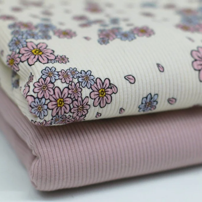 Rib Knit Jersey Fabric - Flower Leaves Rib Knit Jersey Fabric - Flower Leaves - (Jersey Fabrics)