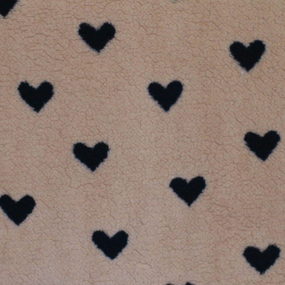 Hearts Teddy Fabric Brown Black