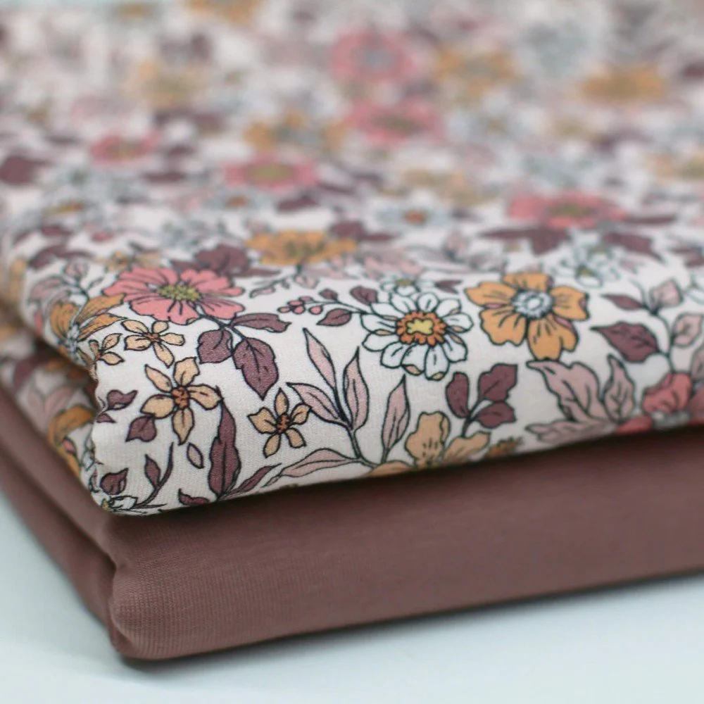 Jersey Katoen Digitale Print - Vintage Bloemen Oud Mauve