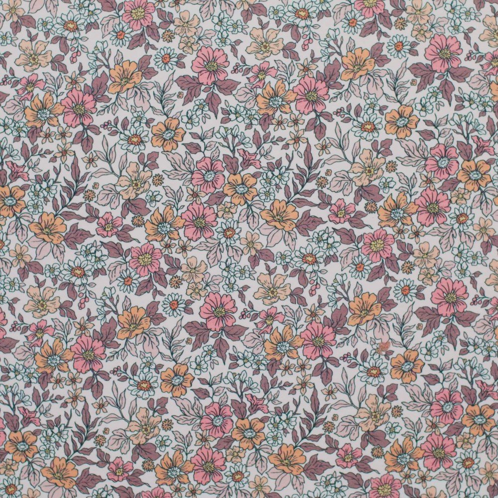 Bomuldjersey Digital Print - Vintage Blomster Gammel Mauve