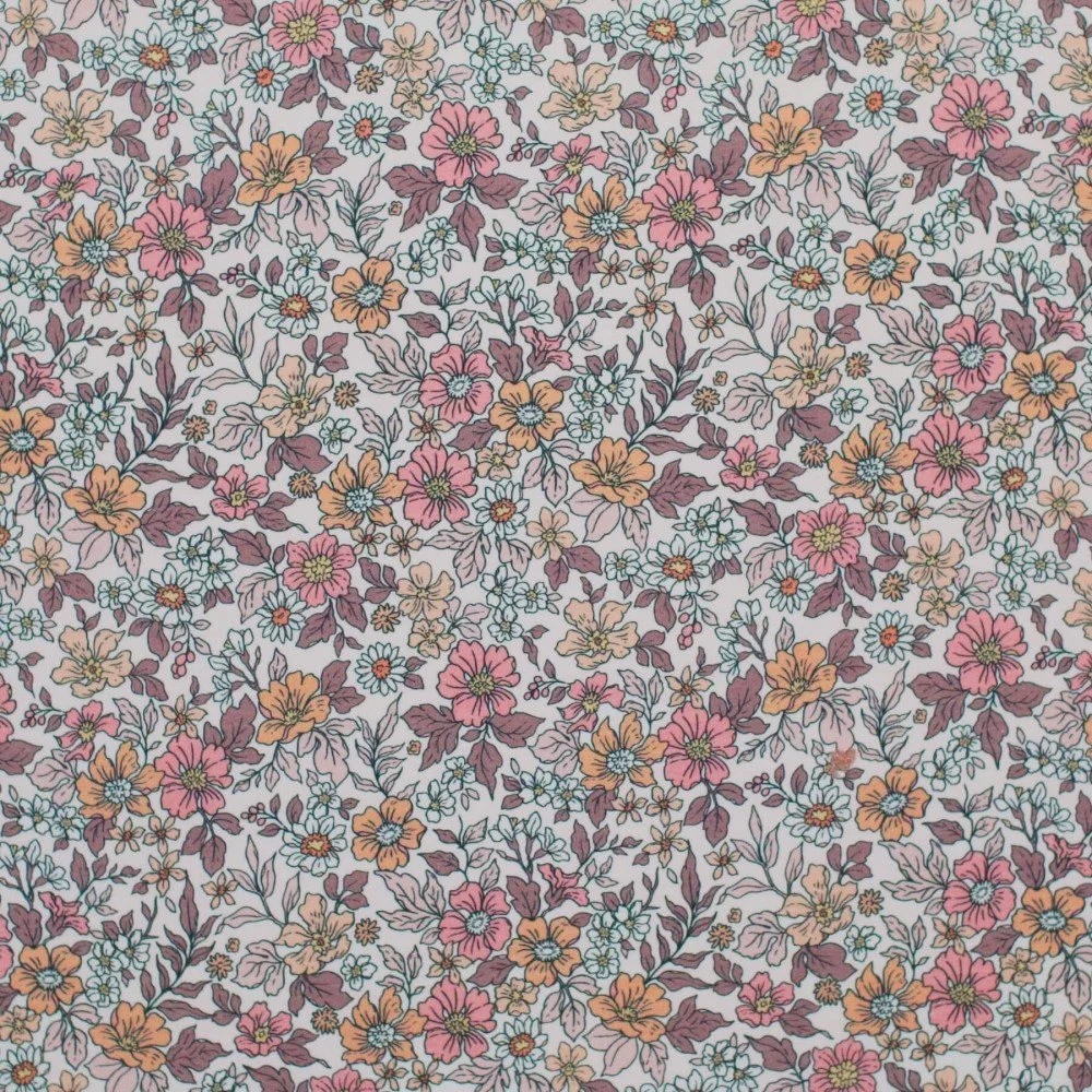 Jersey Katoen Digitale Print - Vintage Bloemen Oud Mauve