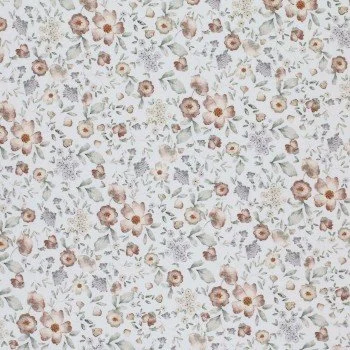 Cotton Poplin Digital Print - Vintage Flower Design Ecru