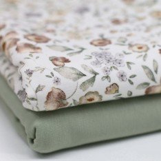 Bomuldjersey Digital Print - Vintage Blomstermotiver Råhvid