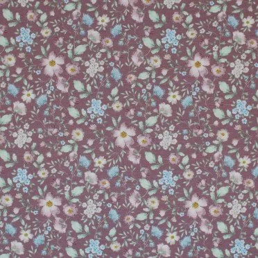 Bomuldjersey Digital Print - Vintage Blomstermotiver Mauve - (Bomuldjersey Digitaltryk)