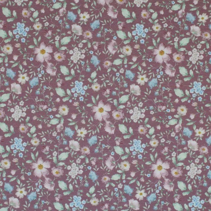 Baumwolljersey Digital - Weinlese Blumenmuster Mauve Baumwolljersey Digital - Weinlese Blumenmuster Mauve - (Baumwolljersey Digitaldruck)