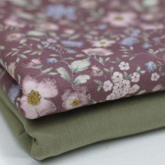 Bomuldjersey Digital Print - Vintage Blomstermotiver Mauve