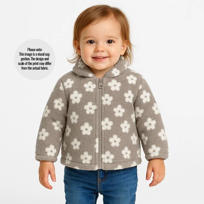 Blomster Teddy Stof Mørk Beige - (Teddy-Bear Stof)