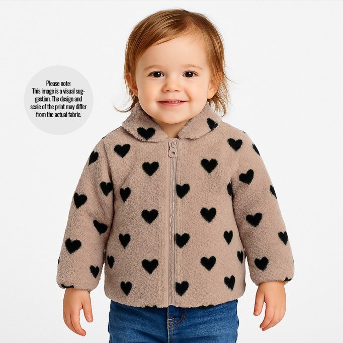 Hjerter Teddy Stof Brun Sort - (Teddy-Bear Stof)
