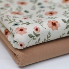 Dzianina Bawełniana Druk Cyfrowy - Kwiaty Goździków Zakurzona Różowy
