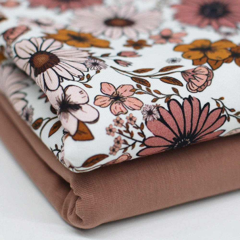 Jersey Cotton Fabric Digital Print - Vintage Daisy Clay Pink - (Jersey Cotton Fabric Digital Print)
