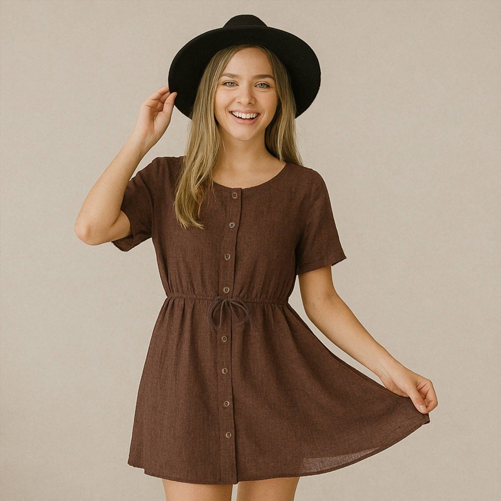 Lightweight Linen Viscose Slub Fabric Brown