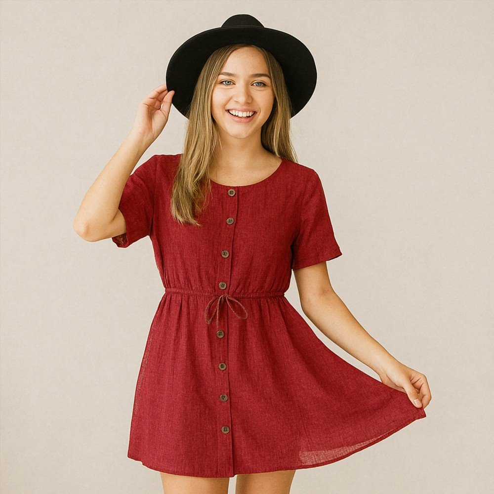 Lightweight Linen Viscose Slub Fabric Dark Red Lightweight Linen Viscose Slub Fabric Dark Red