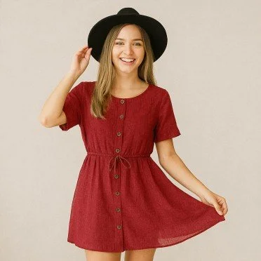 Lightweight Linen Viscose Slub Fabric Dark Red - (Fashion Fabrics)