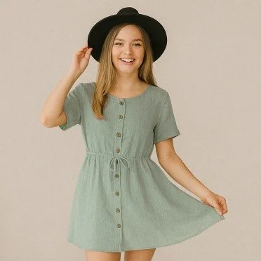 Tessuto Di lino Viscosa Slub Verde Polveroso - (Tessuti Moda)