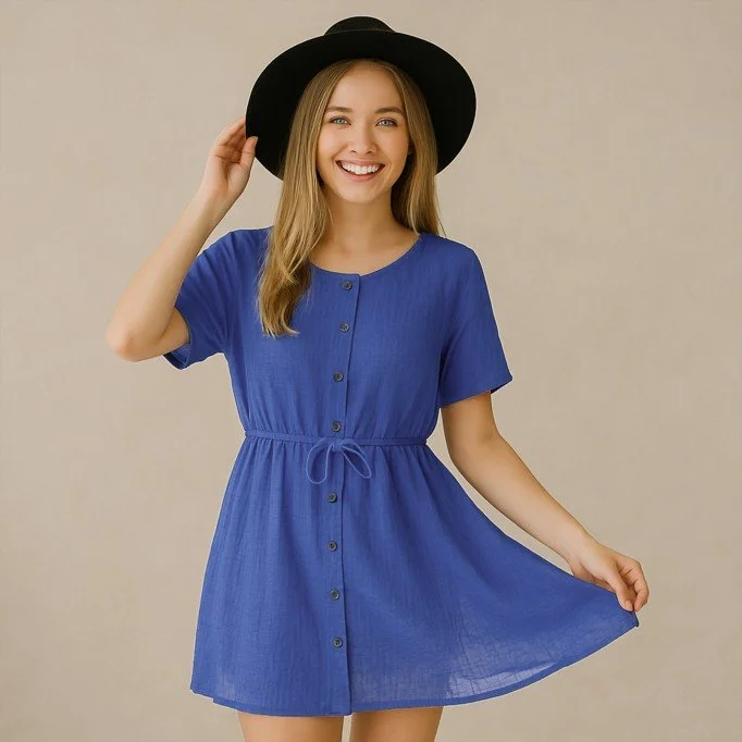 Tissu Lin Viscose Fil Flammé Cobalt  - (Tissus De Mode)