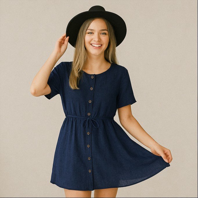 Tessuto Di lino Viscosa Slub Marina - (Tessuti Moda)
