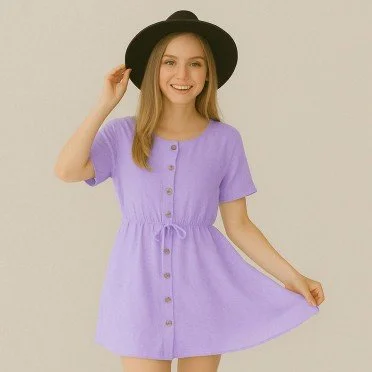 Letvægts Viskose Hør Slub Stof Pastel Lilla - (Fashion Stoffer)