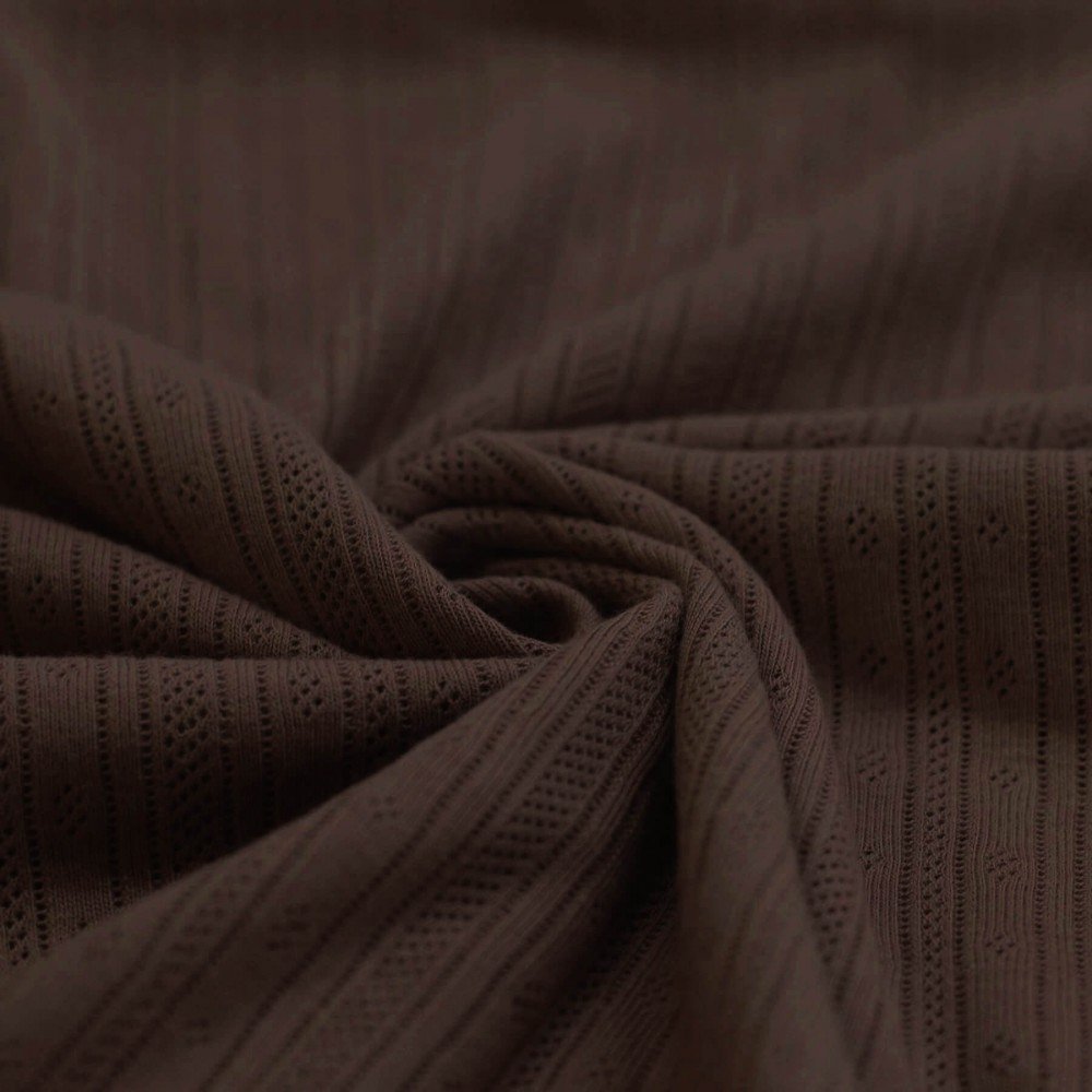 Pointoille Bomuldsjersey Stof (Striber) Chokolade Brun