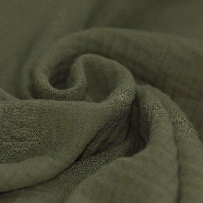 Tissu Double Gaze De Coton Armée Verte - (Tissus Deco)