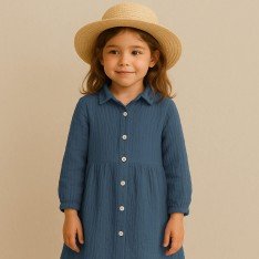 Tessuto Doppia Garza Di Cotone Jeans Scuro