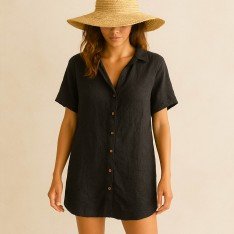 Tessuto Di Lino Fine (Stone Washed) Nero