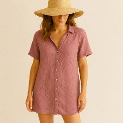 Fine Linen Fabric (Stone Washed) Clay Pink