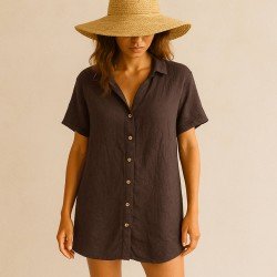 Fine Linen Fabric (Stone Washed) Dark Brown