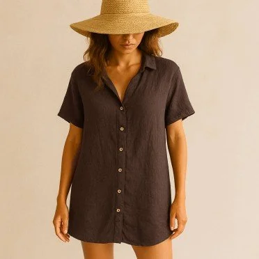 Tissu De Lin Fin (Stone Washed) Brun Foncé - (Tissus Deco)