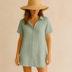 Tissu De Lin Fin (Stone Washed) Vert Poussiéreux