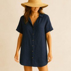 Tissu De Lin Fin (Stone Washed) Marine