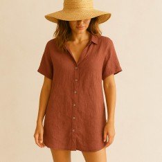 Fine Linen Fabric (Stone Washed) Rust