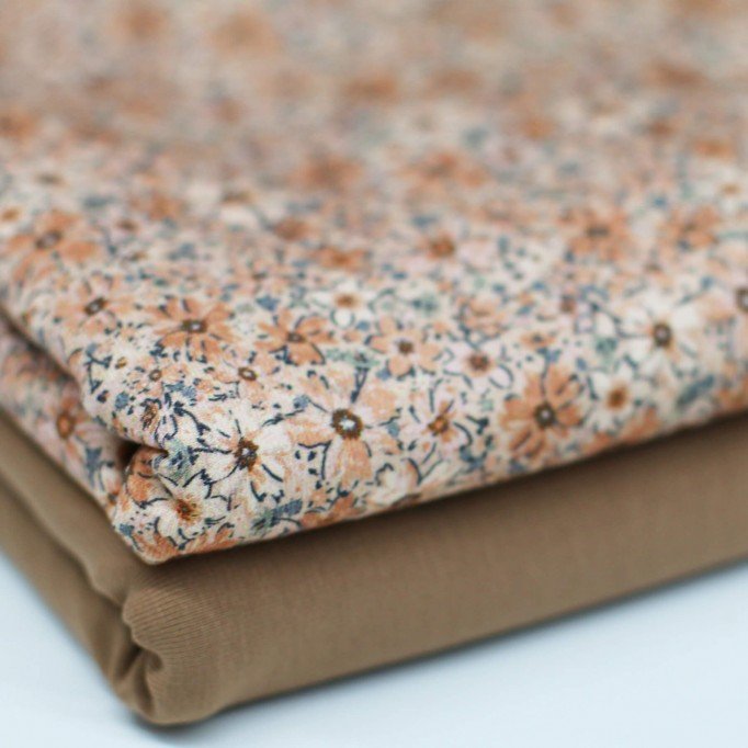 Jersey Cotton Fabric Digital Print - Winter Flower Cacao - (Jersey Cotton Fabric Digital Print)