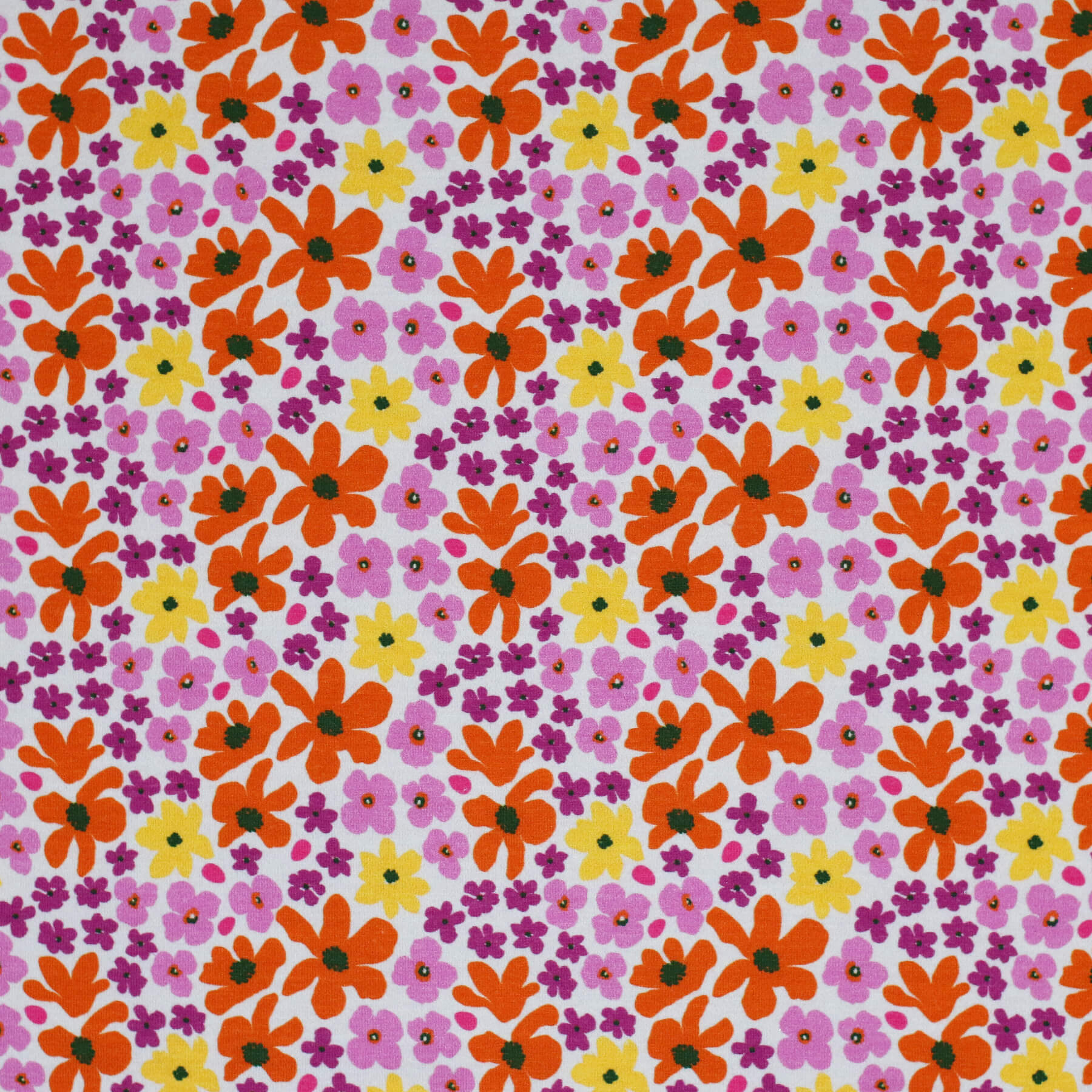 Jersey Katoen Digitale Print - Lila Geel Retro Bloem
