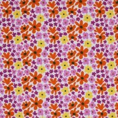 Bomuldjersey Digital Print - Lilla Gul Retro Blomst 