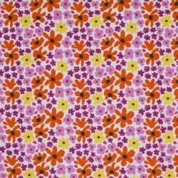 Jersey Di Cotone Stampa Digitale - Viola Giallo Fiore Retrò Jersey Di Cotone Stampa Digitale - Viola Giallo Fiore Retrò