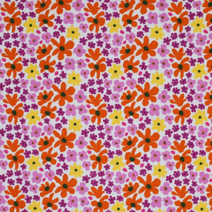 Jersey Cotton Fabric Digital Print - Lila Yellow Retro Flower - (Jersey Cotton Fabric Digital Print)