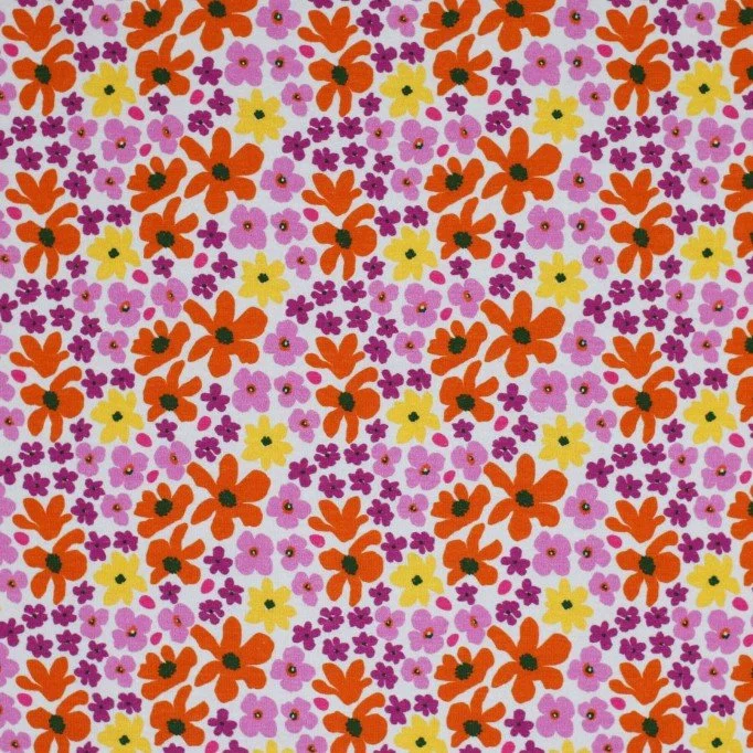 Jersey Di Cotone Stampa Digitale - Viola Giallo Fiore Retrò Jersey Di Cotone Stampa Digitale - Viola Giallo Fiore Retrò - (Jersey Di Cotone Digitale Stampata)