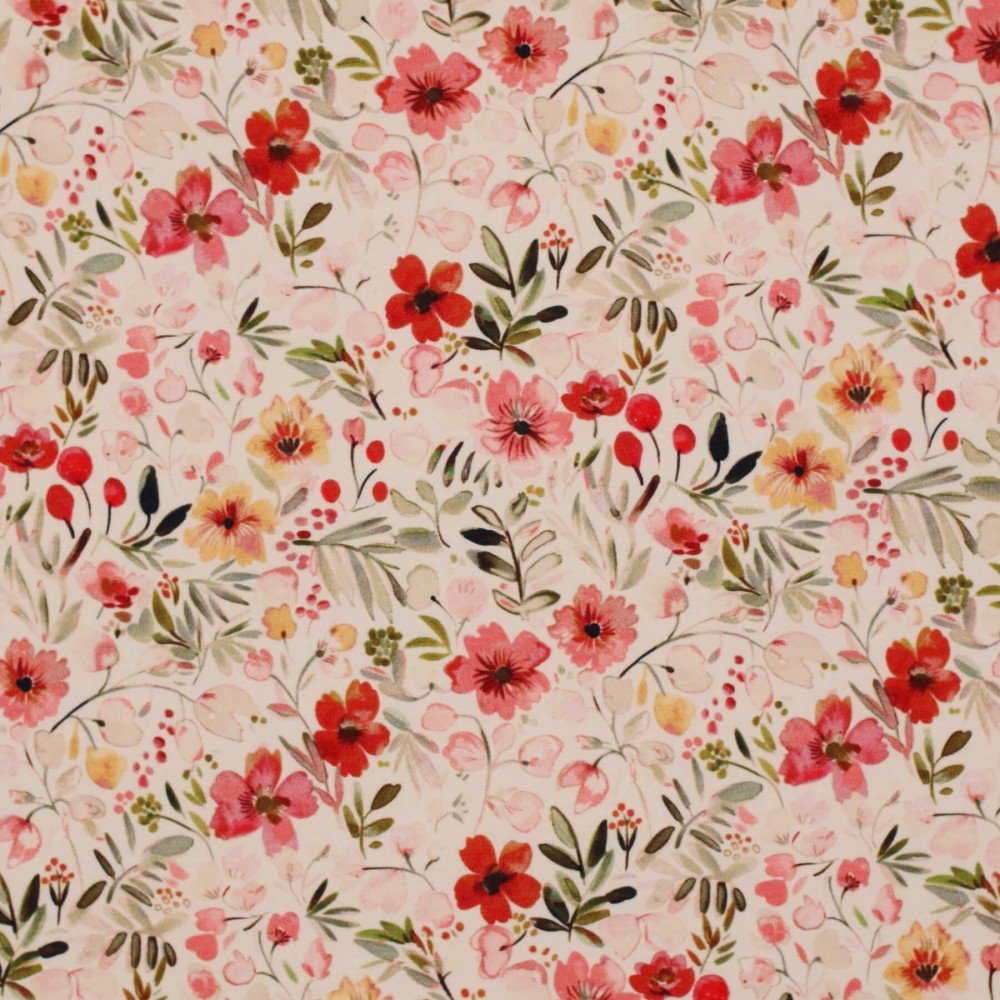 Bomuldjersey Digital Print - Varme Farver Blomst