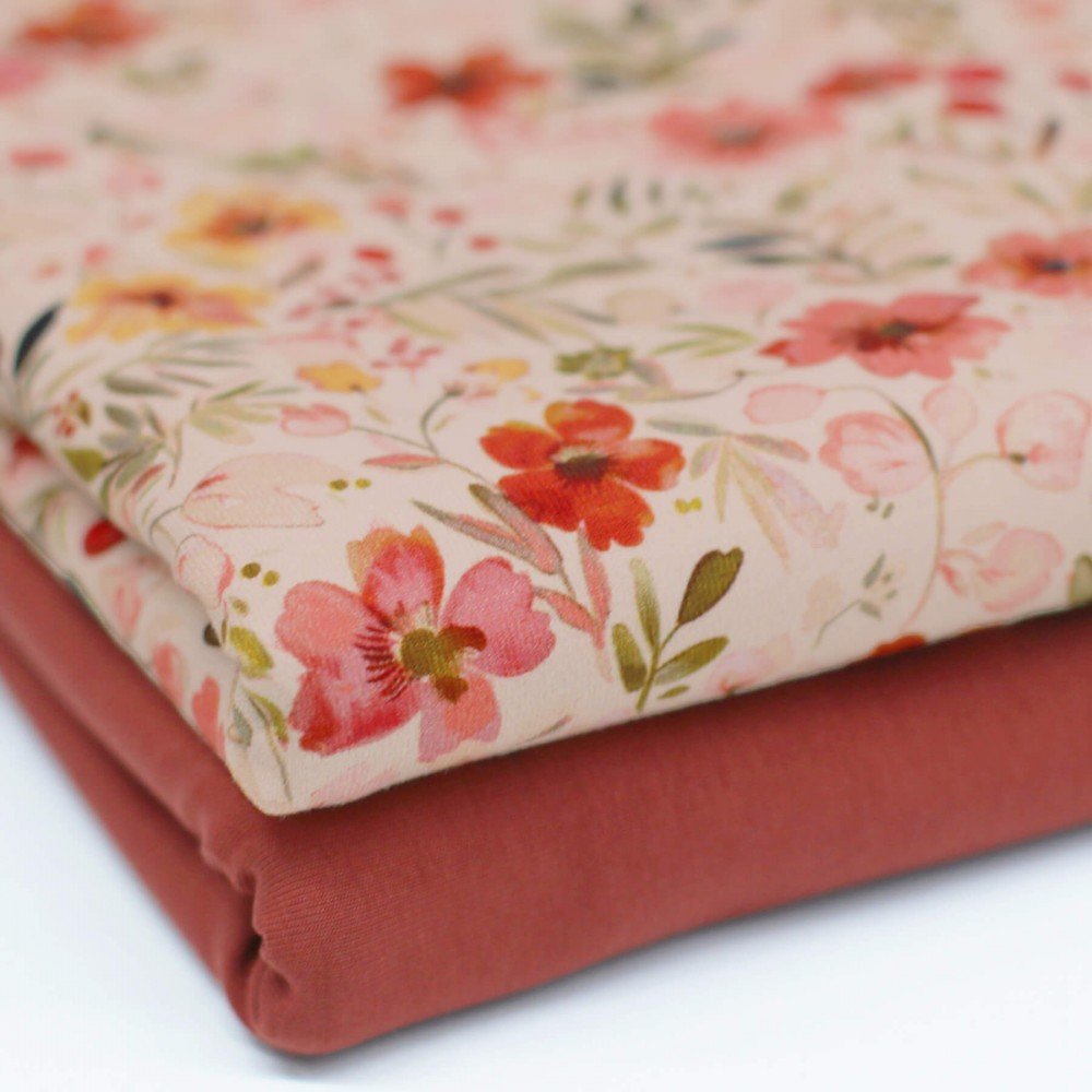 Bomuldjersey Digital Print - Varme Farver Blomst