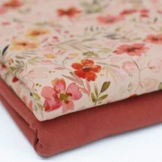 Jersey Di Cotone Stampa Digitale - Fiori Colori Caldi Jersey Di Cotone Stampa Digitale - Fiori Colori Caldi