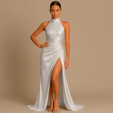 Stretch Seidensatin Stoff Weiß - (Modestoffe)