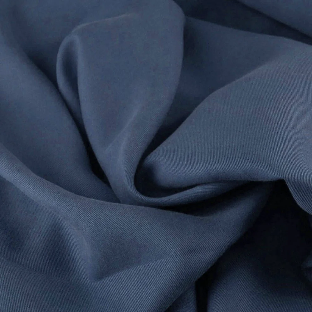 Tessuto Tencel Di Saia Jeans Scuro
