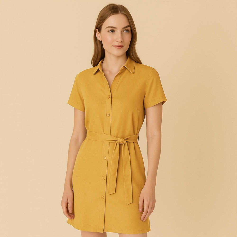 Tencel Twill Stof Okker - (Fashion Stoffer)