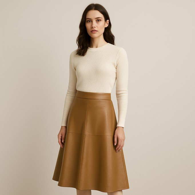 Stretch Leder Stoff (Vegan) Kamel - (Modestoffe)