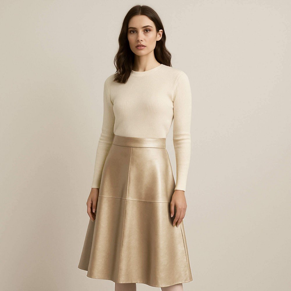 Stretch Leather Fabric (Vegan) Gold Beige Stretch Leather Fabric (Vegan) Gold Beige